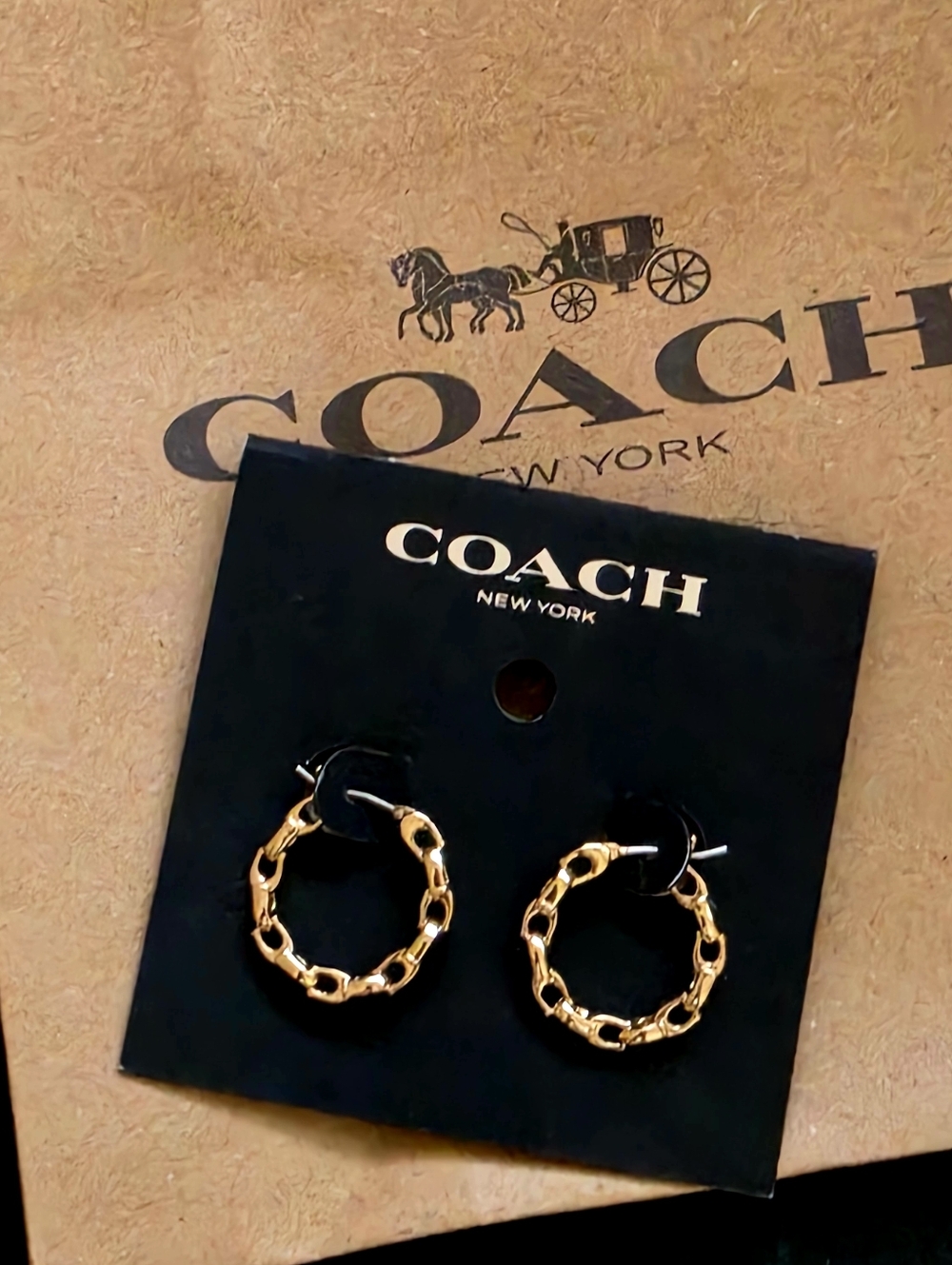 Coach Gold Link Hoop Earrings - Picture 4 of 5